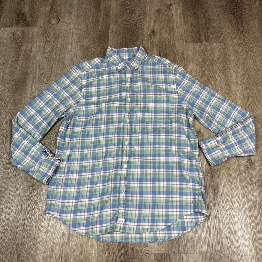 VINEYARD VINES Shirt Mens Large Murray Classic Fit Linen Blend Plaid Casual